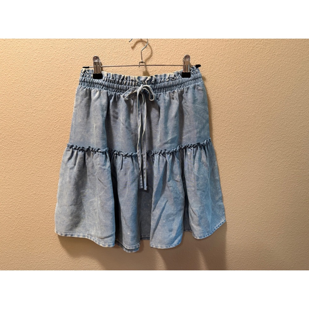 Zenana Women Blue  Tencel Tiered Mini Skirt Elastic Paperbag Waist DSW-7279A5 S